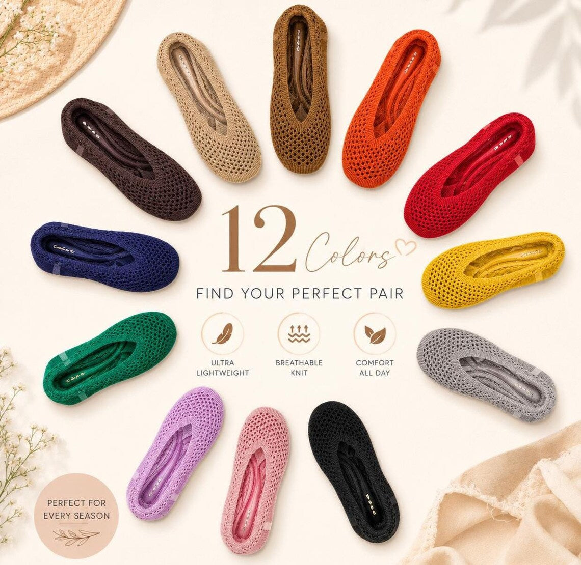 Heart Knit Slip-On Basic Ballet Flat